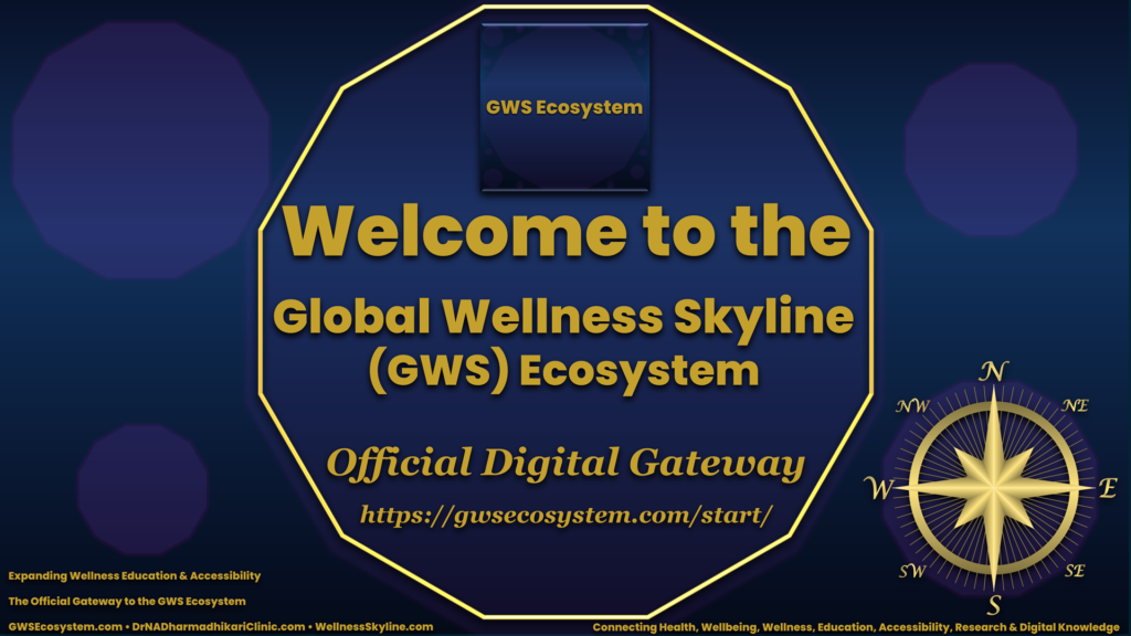 gws ecosystem start Official Global Wellness Skyline (GWS) Ecosystem Start Page featuring the digital gateway to GWSEcosystem.com, DrNADharmadhikariClinic.com and WellnessSkyline.com.